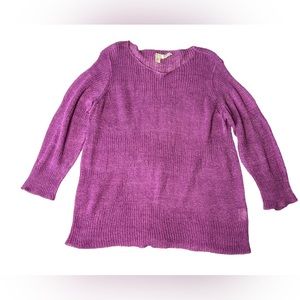 Eileen Fisher Size Large P Women’s Sweater Loose Knit Purple Neck 100% Linen